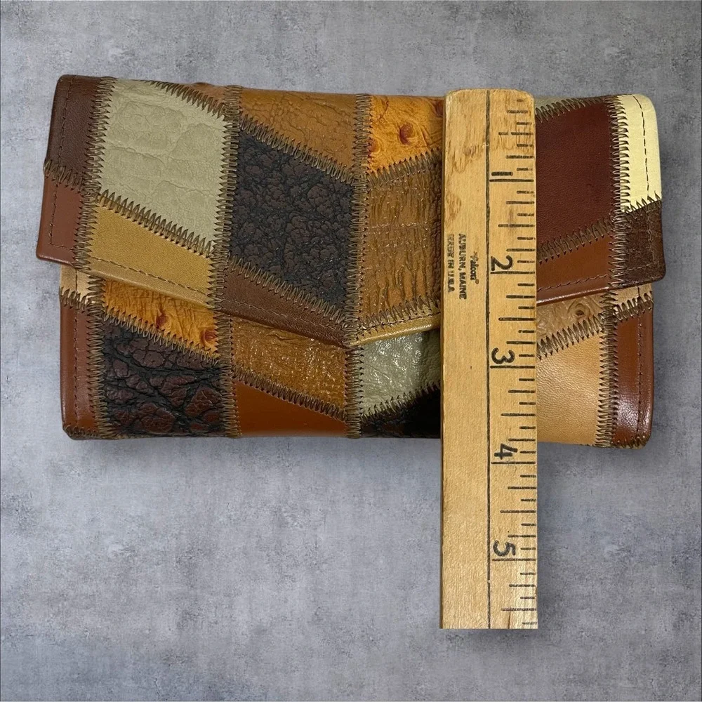 Vtg Tony Lama Patchwork Leather Trifold Wallet 7